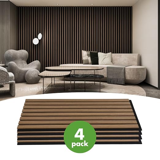 Art3d 4-Pack 12" x 24" Soundproof Wood Slat Panels, 8 sq.ft Acoustic Wall Panels, 3D Wall Panels with Wood Slat Design, Decorative Wood Wall Panel for Accent Walls-Deep Walnut - Image 2