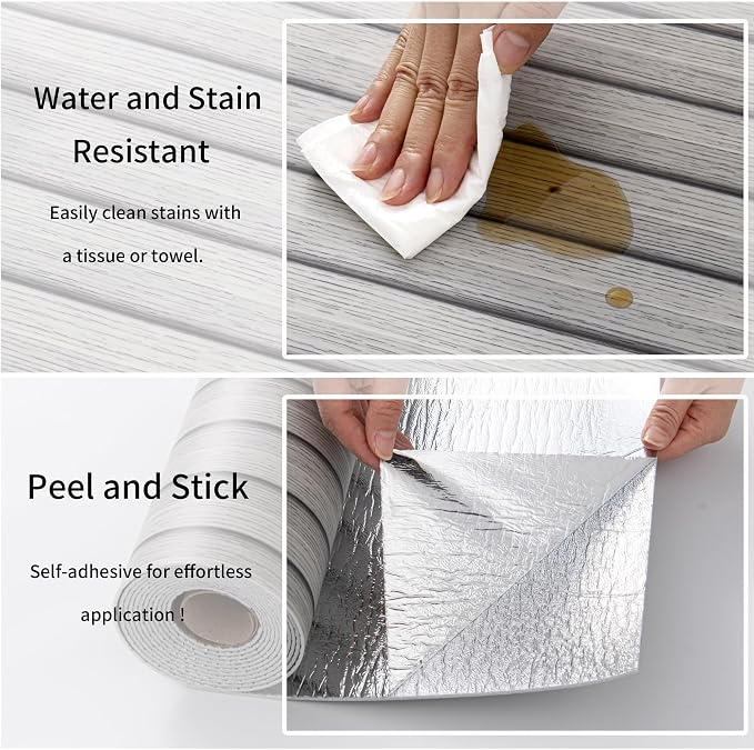 Haimin Wood Grain Slat Wall Panels Peel and Stick Faux Wood Thick Wallpaper | 118"x15.75" Waterproof PET & IXPE Foam Paneling Adhesive Smooth Beadboard Wallpaper Wall Covering Panels (Light Gray) - Image 6