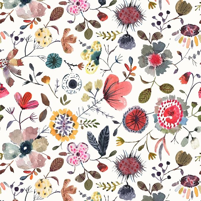 Wallpaper Peel and Stick Floral Wall Paper Removable Waterproof White/Green/Red Contact Paper for Bedroom, Bathroom, Home Wall 17.3" x 118" by Vintique