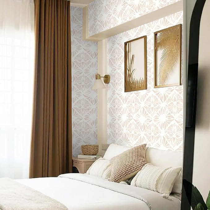 Geometric Peel and Stick Wallpaper boho78.7 x17.3 White and Pink Wallpaper White Contact Paper Removable Wall Paper for Bedroom Waterproof Removable Shelf Liner Decal Vinyl Roll - Image 7