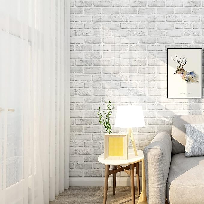Hopeak White Brick Wallpaper Peel and Stick Wallpaper Waterproof and Removable Good for Home Decoration and Furniture Renovation 17.5 x 118 Inches - Image 4