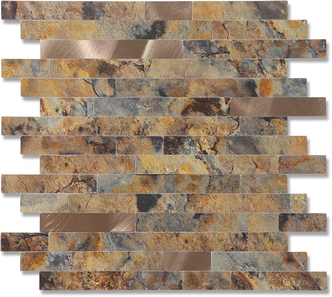Yipscazo Peel and Stick Stone Metal Backsplash, Stick on Tiles for Backsplash Kitchen (Brown Stone Rock, 10-Pack) by Yipscazo