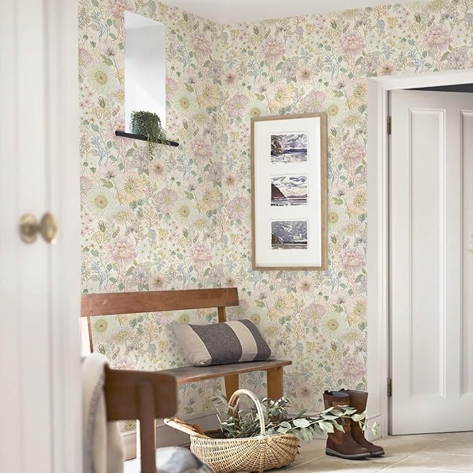 Dimoon Peel and Stick Wallpaper Floral Pink Contact Paper Cottage Wallpaper Modern Boho Farmhouse Removable Renter Friendly Waterproof Wall Paper for Cabinets Kitchen Botanical Vinyl 78.7" x 17.3" - Image 3