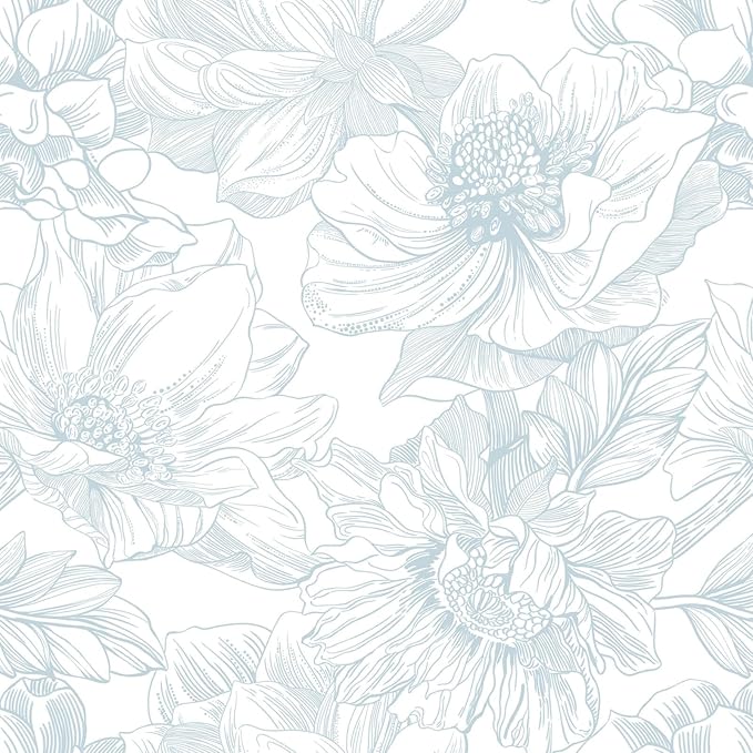 Ismoon Large Floral Peel and Stick Wallpaper Boho White and Blue Contact Paper 17.3inx6.5ft Modern Wall Paper Removable Self Adhesive Vinyl Wallpaper for Bedroom Cabinet Waterproof Mural Wall Decor by Ismoon