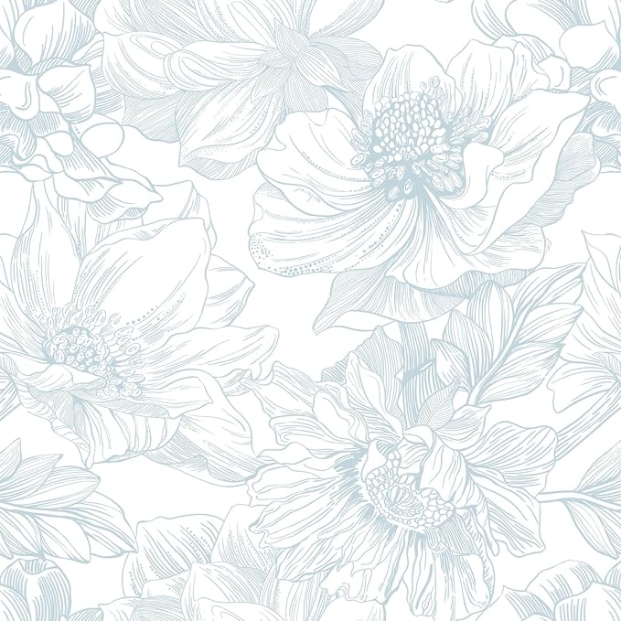 Ismoon Large Floral Peel and Stick Wallpaper Boho White and Blue Contact Paper 17.3inx16.4ft Modern Wall Paper Removable Self Adhesive Vinyl Wallpaper for Bedroom Cabinet Waterproof Mural Wall Decor by Ismoon