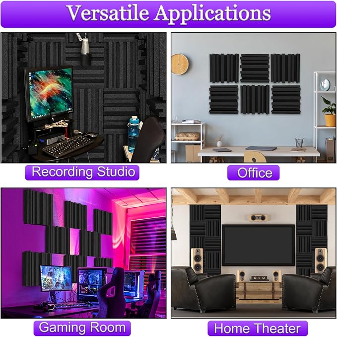 TroyStudio Thick Acoustic Sound Proof Foam Panels, 12 X 12 X 4 Inch 12 Pcs Broadband Sound Absorbing Foam, Dense Soundproofing Tile, Recording Studio Foam Absorber, Decorative 3D Wall Ceiling Panel - Image 5