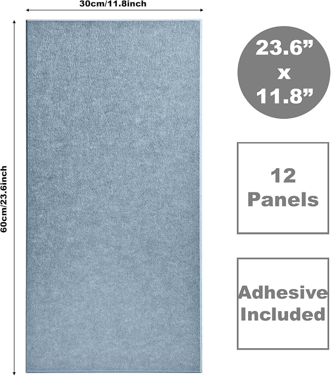 Acoustic Panels 12-Pack Soundproof Wall Panels 24"X12"X0.35" Sound Panels High Density Sound Dampening Panels - Gray Blue - Image 3