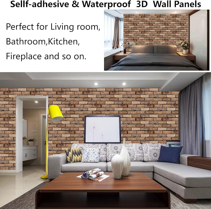 3D Wall Panels Peel and Stick 10 Pcs Brick Textured PVC Panels | 11.81*11.81 Inch, Waterproof, Self-Adhesive Wall Tiles, for Accent Walls, Kitchen, Bathroom, Bedroom & Office Decor - Image 4