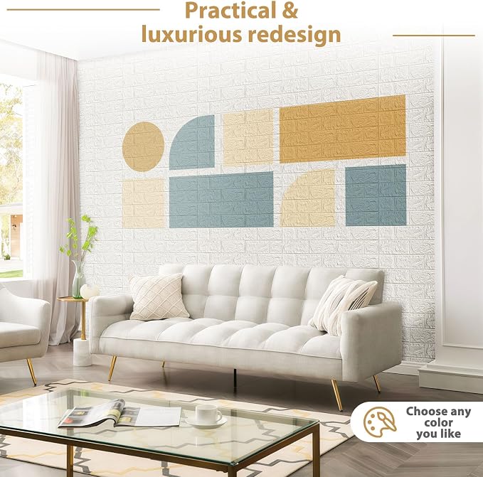 JOLOV 3D Wall Panels Peel and Stick, Waterproof PE Foam (20) | Self-adhesive PE foam panels for DIY wall decor in bedrooms and living rooms; easy peel-and-stick installation. - Image 6