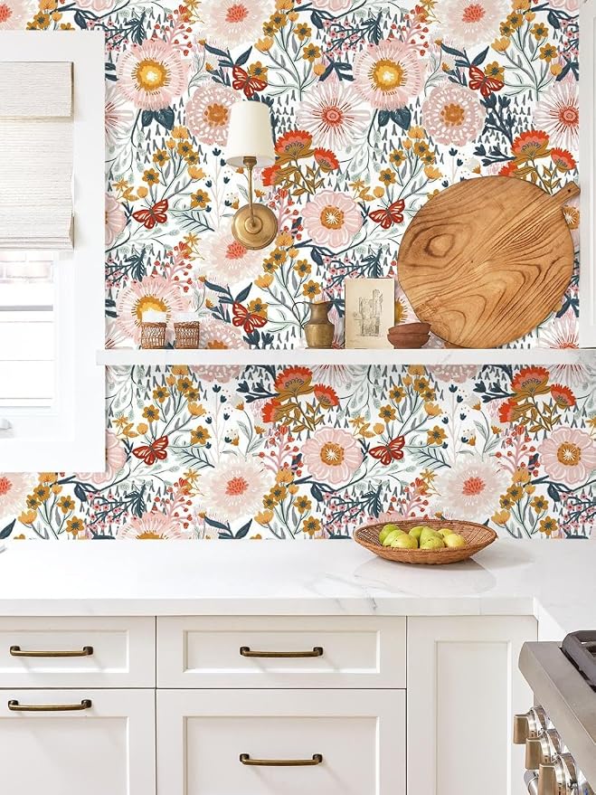 Dimoon Floral Wallpaper Peel and Stick Wallpaper Boho Retro Contact Paper 17.3''x78.7'' White Bohemian Vintage Removable Wall Paper Renter Friendly Waterproof Wall Mural Bedroom Bathroom Vinyl - Image 4