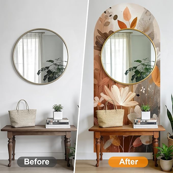 Arch Wall Decals Peel and Stick, Large Wall Stickers, Removable Home Decor Art Wallpaper for Bedroom Living Room 71'' × 31.7'' (Flower - B) - Image 4