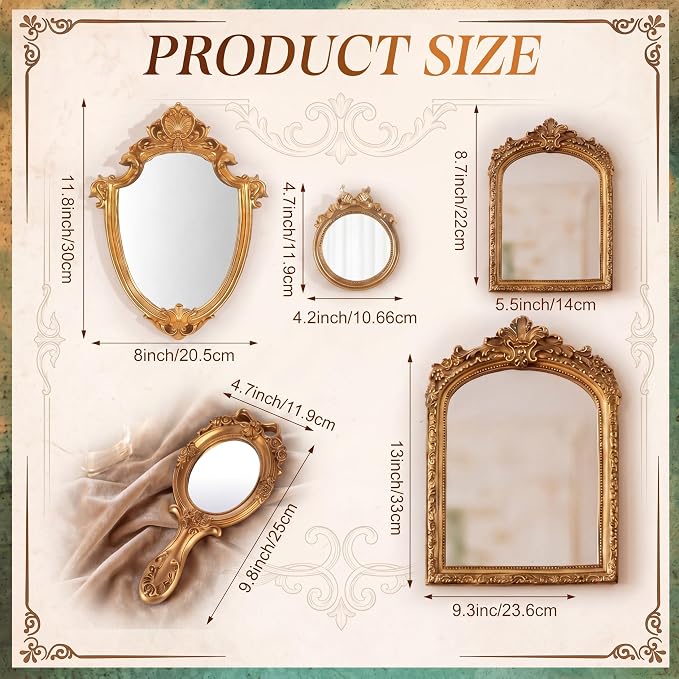 Vintage Mirror Set,13in/8in/7in/4in,Classic Style,5 Pcs - Image 2