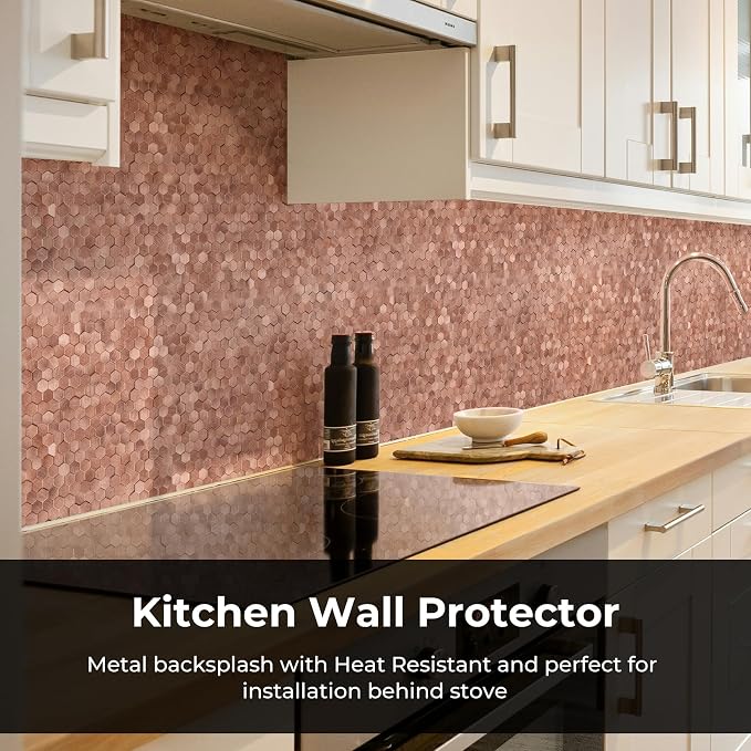 STICKGOO Peel and Stick Backsplash Tiles, Stick on Mosaic Self Adhesive Tiles, 3D Hexagon Backsplash for Kitchen Bathroom Fireplace Vanity (8PCS, Rose Gold) - Image 2