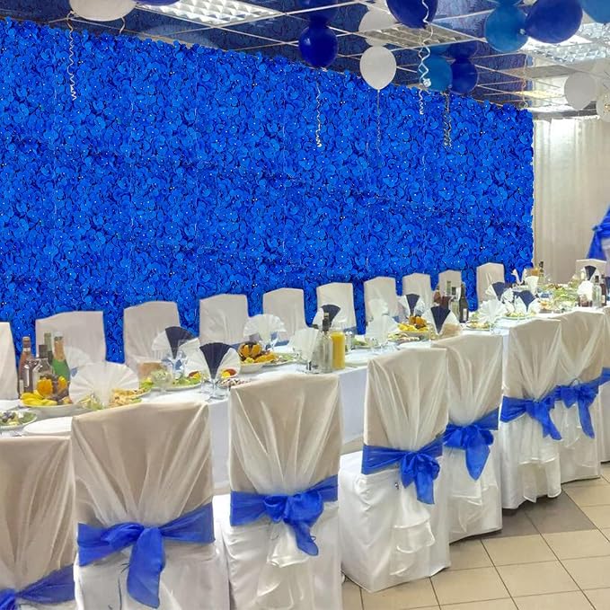 BLOSMON Royal Blue Flower Wall Panel Backdrops, 6 Pcs, 24 x 16 Inch | Hydrangea Artificial Flower Backdrops, for Wedding, Party, Bridal Shower, Hanging Faux Silk Floral Panels for DIY Decor - Image 4