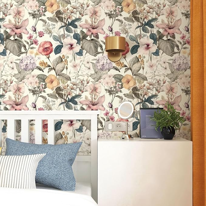 Jeweluck Vintage Floral Wallpaper Peel and Stick Wallpaper 16.9”x393.7” | Flower Contact Paper Poppy Floral Wall Paper Boho Removable Self Adhesive Wallpaper for Bedroom Drawer Liner Decorative Vinyl - Image 5