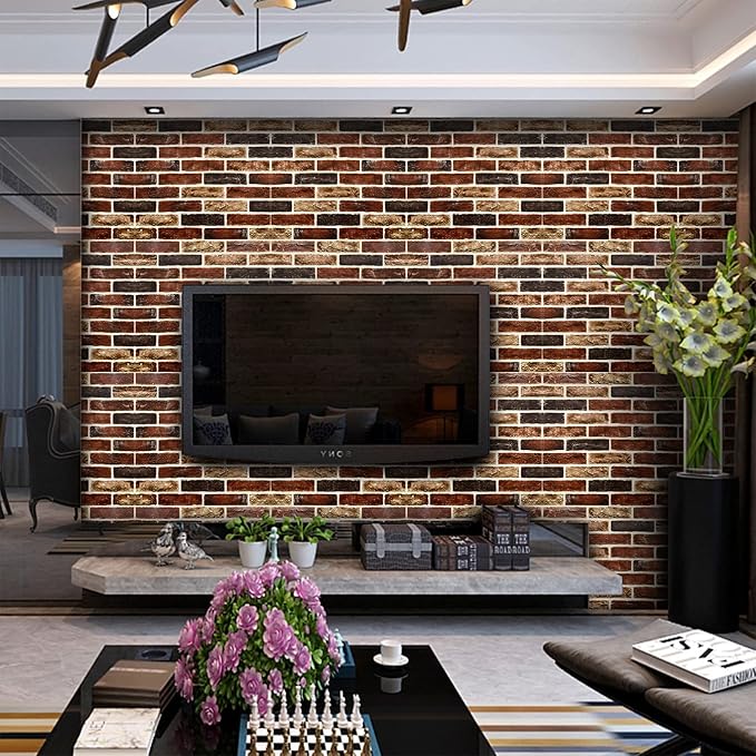 20-Pack 104 Sq.Ft 3D Wall Panels Peel and Stick 3D Faux Brick Wallpaper Peel and Stick Red Brown Faux Stone Wall Panel Foam Brick Self-Adhesive 3D Wallpaper - Image 2
