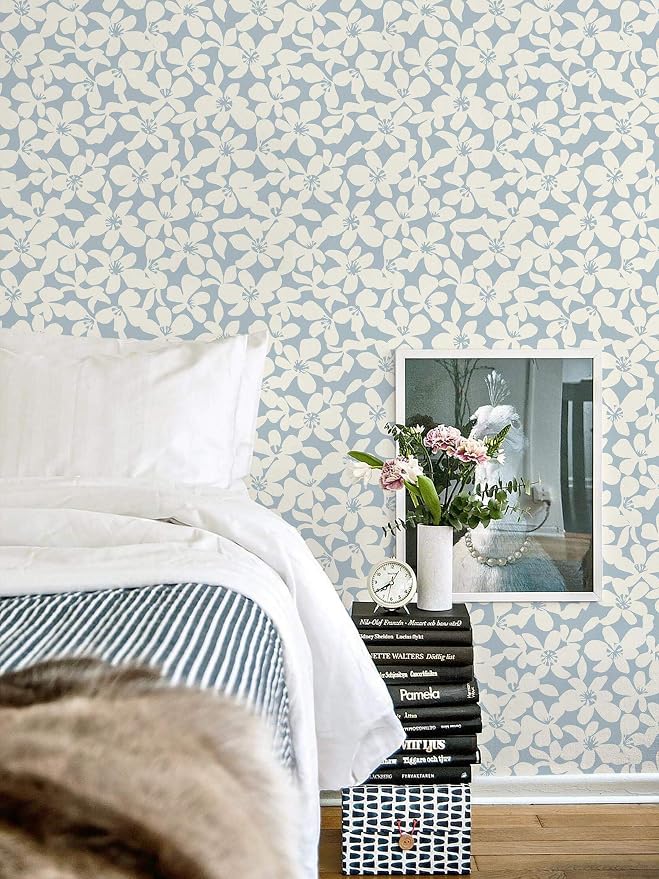 Heroad 17.3''x32.8ft Light Blue and Beige Peel and Stick Wallpaper Boho Floral Contact Paper Self-Adhesive Removable Wall Paper for Cabinets Drawers Bedroom Bathroom Wall Decor Waterproof Vinyl Roll - Image 9