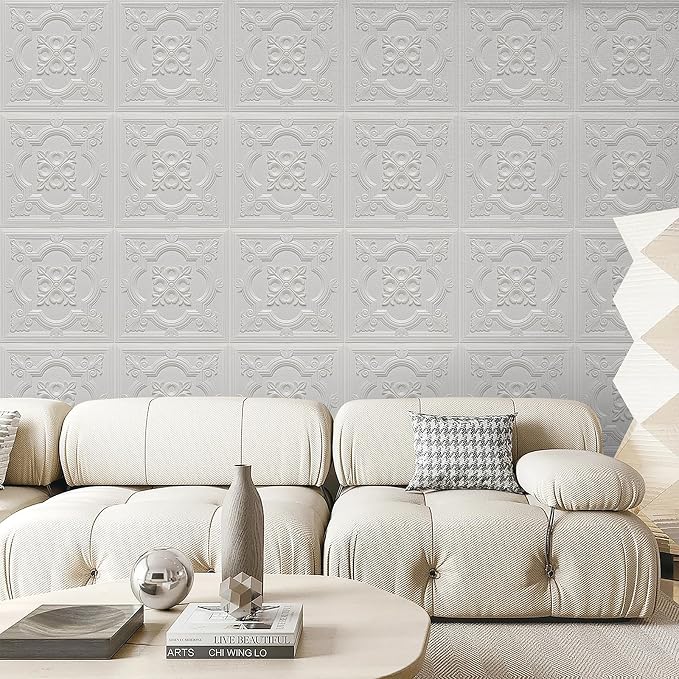 Ceiling Tiles Peel and Stick Foam, 3D Wall Panels 16 Pcs Covered 21 Sq.Ft | Peel and Stick Floral Look, Easy to Install and Cut for Ceiling and Interior Wall Decor, Plain White（13.8 x 13.8 inch） - Image 6
