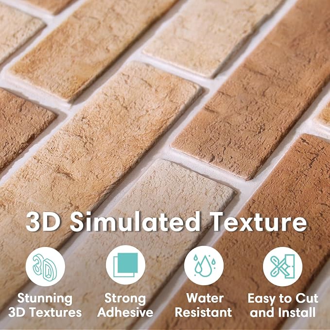 Commomy 3D Faux Brick Peel and Stick Wall Sticker - 10pcs 15.74" x 11.8" | Ultralight Thin PVC 3D Wall Panels Fake Brick Paneling for Home Office,Bedroom,Quick DIY Home Decor(12.92 sq.ft) - Image 2