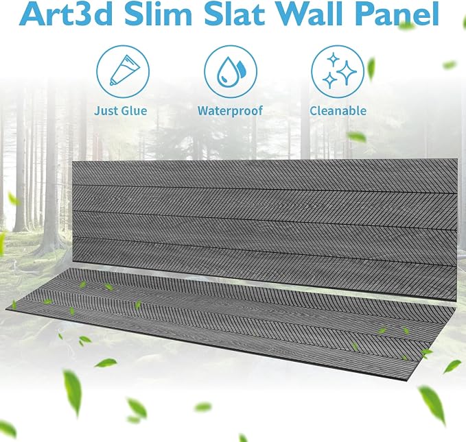 Art3d Herringbone Slim Slat Wall Panels, 104" x 12", 4-Pack, Weathered Teak | Lightweight, Wainscoting, Waterproof, Easy to Clean, Sturdy, Glue on, Elegant Style, for Bedroom, Office, Home Improvement - Image 5