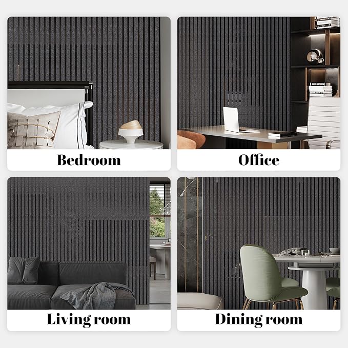 Black Metallic Peel and Stick Wallpaper Glossy Stripe Texture Wall Panels | 23.62" x 110.24" 2mm Thick Modern Embossed Vinyl Roll Waterproof Renter Friendly for Livingroom Bedroom Kitchen Backsplash - Image 9