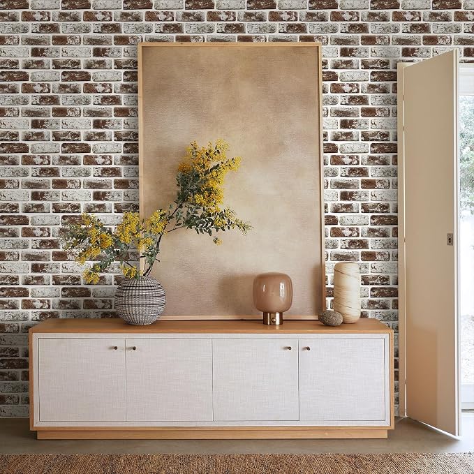 Commomy Faux Brick Panels Peel and Stick Wall Stickers 10 Pcs 11.8" x 11.8" | Small Size Thin PVC Fake 3D Brick Wallpaper for Kitchen,Fireplace,Home Office,Wall Covering Decor(Covers 9.7 sq.ft) - Image 9