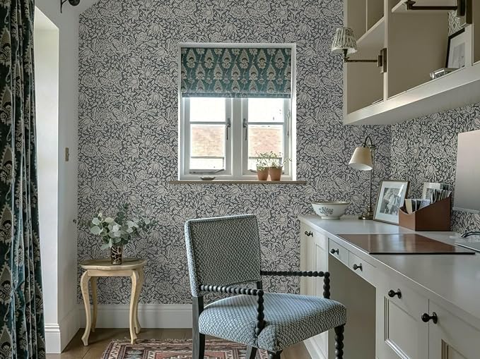 Heroad Dark Blue William Morris Peel Stick Wallpaper Floral Contact Paper | Vintage Botanical Wall Paper for Bedroom,17.3''x385'',Cottage,Removable,Self Adhesive Vinyl Roll for Laundry,Nursery,Kitchen - Image 2