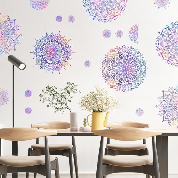 Kazova Large Mandala Wall Decals 20 Pcs Purple Wall Stickers for Living Room Lotus Flower Vinyl Decal Peel and Stick Half Mandala Art Murals for Bedroom Headboard Yoga Room Office Decor - Image 3