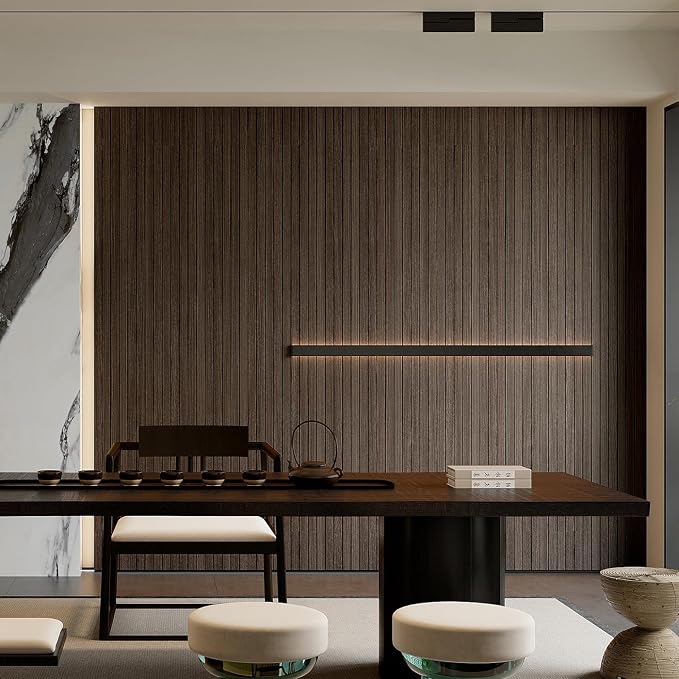 YU LI 3DH Peel and Stick PVC Slat Wall Panel 236"x15.75" Self-Adhesive Thick Faux Smoked Wood Grain Wallpaper Panel 3D Soundproof Wall Panels for Walls & Ceilings - Image 3
