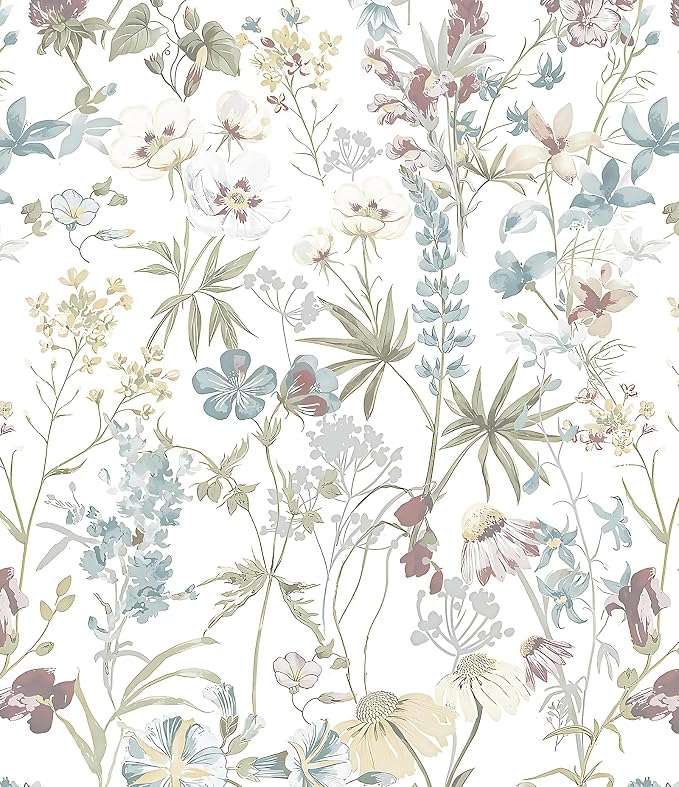 Blue Floral Peel and Stick Wallpaper Boho Leaf Self Adhesive Wallpaper | 16.9" x197" DIY Removable Contact Paper Botanical Flower Leaf Wall Paper Decoration for Bedroom Wall Cabinets Waterproof by EchoSphere