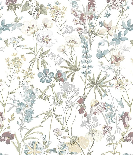 Blue Floral Peel and Stick Wallpaper Boho Leaf Self Adhesive Wallpaper | 16.9" x197" DIY Removable Contact Paper Botanical Flower Leaf Wall Paper Decoration for Bedroom Wall Cabinets Waterproof by EchoSphere