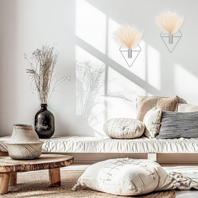 Canlierr 2 Pcs Hanging Planters Wall Decor for Indoor, Metal Vase | Artificial Plants Included Pampas Grass, Geometric Boho Wall Art, Bathroom Bedroom Living Room Decor, Metal Holders - Image 8