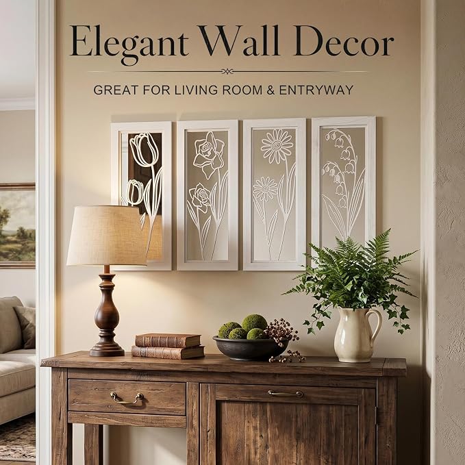 4 Set Farmhouse Mirrors for Wall Decor Living Room Bedroom Bathroom Entryway Wood Rustic Decorative Framed Hanging Wall-Mounted Accent Mirror Mounted Style - Distressed White 16.5 in - Image 4