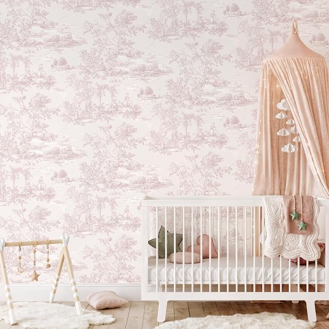 Toduso Peel and Stick Wallpaper Vintage Wallpaper Pink Removable Wall Paper Toile Self-Adhesive Waterproof Tree Contact Paper for Bedroom Living Room Cabinets Decoration Thicken Vinyl 17.3" x 78.7" - Image 5