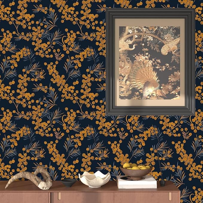 Laatse Dark Gold Floral Leaf Vintage Wallpaper Peel and Stick 17.5" × 393" | Self Adhesive/Removable/Waterproof/Thick Vinyl Contact Paper for Bathroom Bedroom Shelf Cabinet Drawer,Prepasted,Easy Peel - Image 5