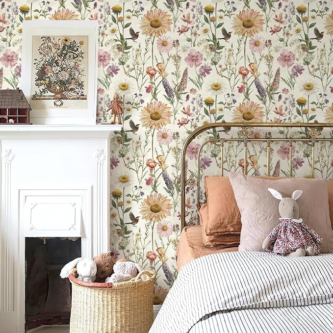 Livebor Floral Peel and Stick Wallpaper for Bathroom 16.9inch x 196.8inch | Floral Bird Contact Paper Vintage Flower Wallpaper Peel and Stick Self Adhesive Waterproof Flower Decorative Wall Paper Vinyl - Image 2