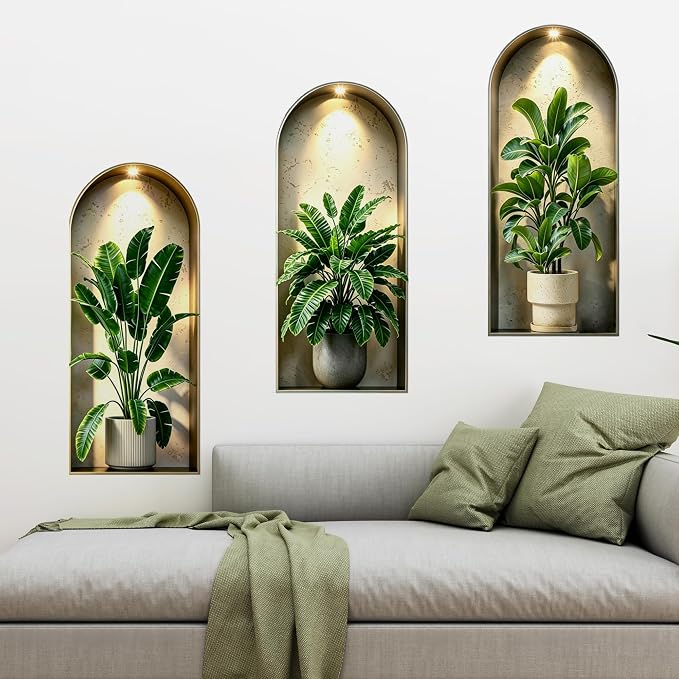 3D Potted Plants Green Leaves Wall Decals - Peel and Stick, 3D Magic Wall Art Mural Sticker - for Living Room, Bedroom, Aisle Entrance, Sofa Backdrop, Yoga Room, and Home Decor - Image 5
