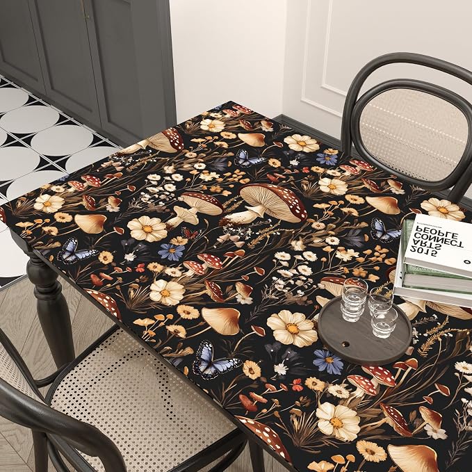 BOKEBEVE Mushoroom Wallpaper Peel and Stick Boho Black Brown 17.5 x 118In | Removable Self Adhesive Renter Friendly Vintage Floral Wall Paper for Bedroom Bathroom Cabinet Drawer Feature Accent Wall - Image 6