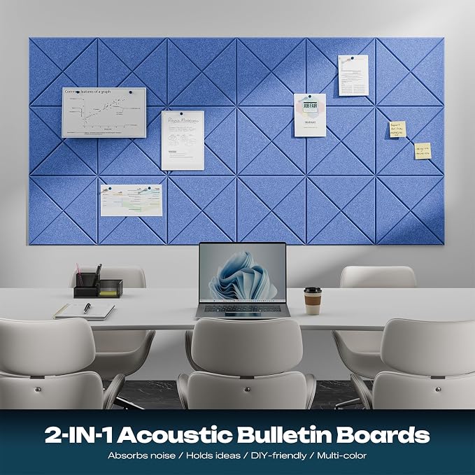 Sonicism 12 Pack X-Lined Acoustic Panels with Self-Adhesive, 12" X 12" X 0.4" Sound Proof Foam Panels, Decorative Soundproof Wall Panels, Sound Proofing Panels for Home & Office, Sky Blue - Image 4