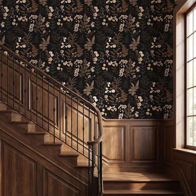 Moody Dark Vintage Floral Peel and Stick Wallpaper 17.7"x393.7" | Self-adhesive removable waterproof vinyl wall covering with botanical pattern for renter-friendly bedrooms and accent walls - Image 4
