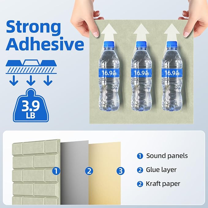 20 Pack Acoustic Panels with Self Adhesive Sound Proof Foam Panels for Wall | 12" X 12" X 0.4" High Density Soundproof Wall Panels, Brick Sound Absorbing Panels for Home Studio Office Decor - Sage - Image 4