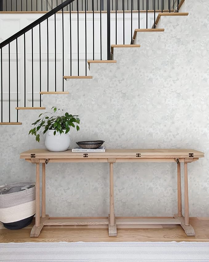Heroad 17.3inx32.8ft Grey Peel and Stick Wallpaper Floral Contact Paper Vintage Wall Paper Self-Adhesive Removable Wallpaper for Cabinets Drawers Bedroom Mural Wall Decor Vinyl Roll - Image 8