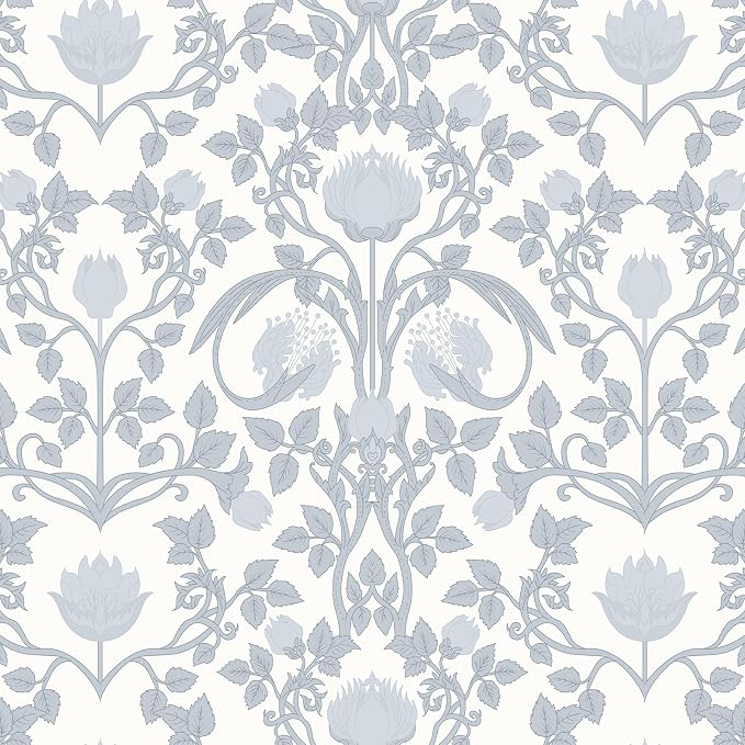 YXTII 590.5" × 17.3" Blue Floral Peel and Stick Wallpaper, Damask Vintage Wallpaper for Bedroom Bathroom Self Adhesive Removable - Image 8