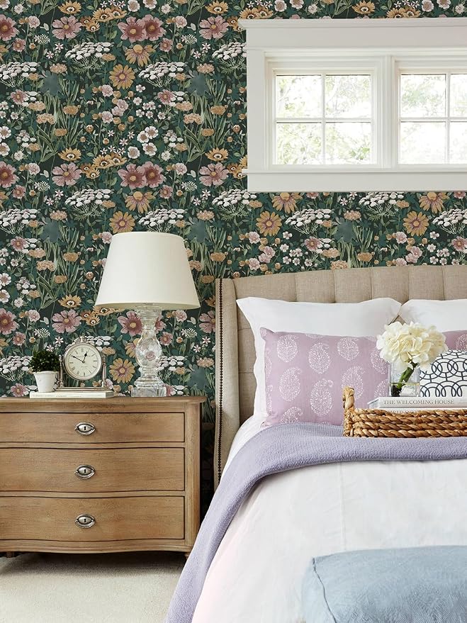 Orainege Vintage Floral Peel and Stick Wallpaper Boho Daisy Wallpaper | 16.9inx393.7in Self Adhesive Floral Contact Paper for Bedroom Living Room Accent Wall Decor Removable - Image 2