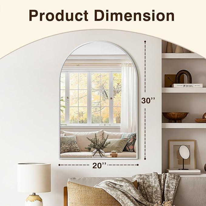 Arched Bathroom Vanity Mirror for Over Sink, 30”x20”, Silver - Image 2