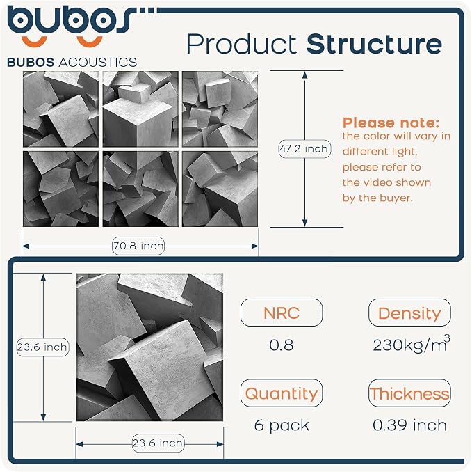 BUBOS 6 Pack Art Acoustic Wall Panels,70.8”x47.2”Self Adhesive for Home Decor | Peel and Stick, for Home Office, Studio & Wall Decor Sound Treatment, Wall Panels for Noise Reduction & Stylish Room - Image 2
