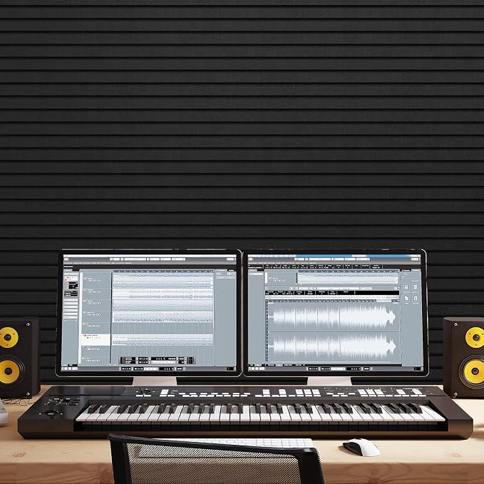 TONOR 8-Pack Bilayer Acoustic Panels Large Self-adhesive, 47.2'' * 23.6'' * 0.72” Adhesive Wall Panel, Large Soundproof Tiles for Echo Absorbtion, Acoustical Barrier of Polyester Fiber, Black - Image 9
