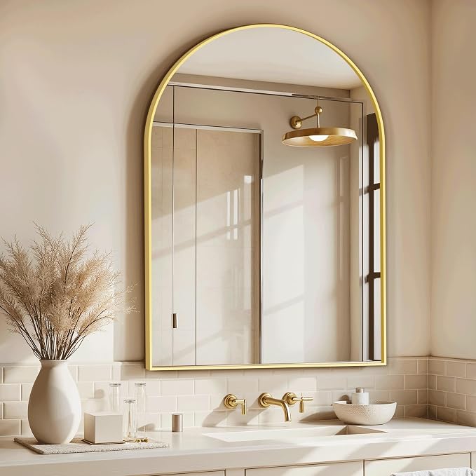 Arched Bathroom Mirror for Wall, 30" x 20" Metal Frame Vanity Mirror, Gold - Image 5