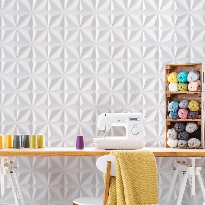 Main Street 3D Wall Panels, White Geo, Peel and Stick, 8-Pack | 12 x 12 in panel size; Covers up to 8 sq ft; Peel and StickTextured 3D wall panels; For kitchens, bedrooms, accent walls - Image 5