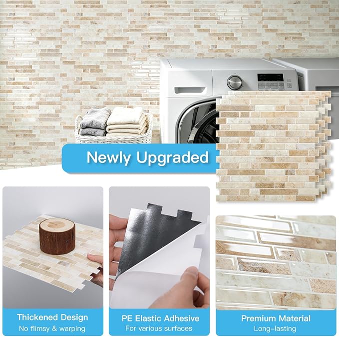 Art3d Linear Tile Peel and Stick Backsplash, 10-Pack, Eurasian Mocha Stone | 12 x 12 Inch, Enhanced Thickness, Warp Resistant, Strong Adhesion, Sturdy, for Kitchen, Bedroom, Ideal for Home Improvement - Image 5